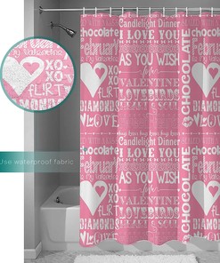 Romantic Love Heart Words Shower Curtain | White Pink Tall Waterproof Fabric for Bathroom/Bathtub Decor