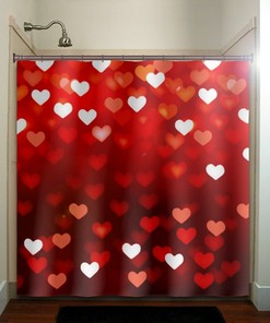 Romantic Love Hearts Red Shower Curtain for Valentine's Day Bathroom Decor