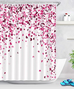 Romantic Love Theme Flying Hearts Shower Curtain for Bathroom Decor