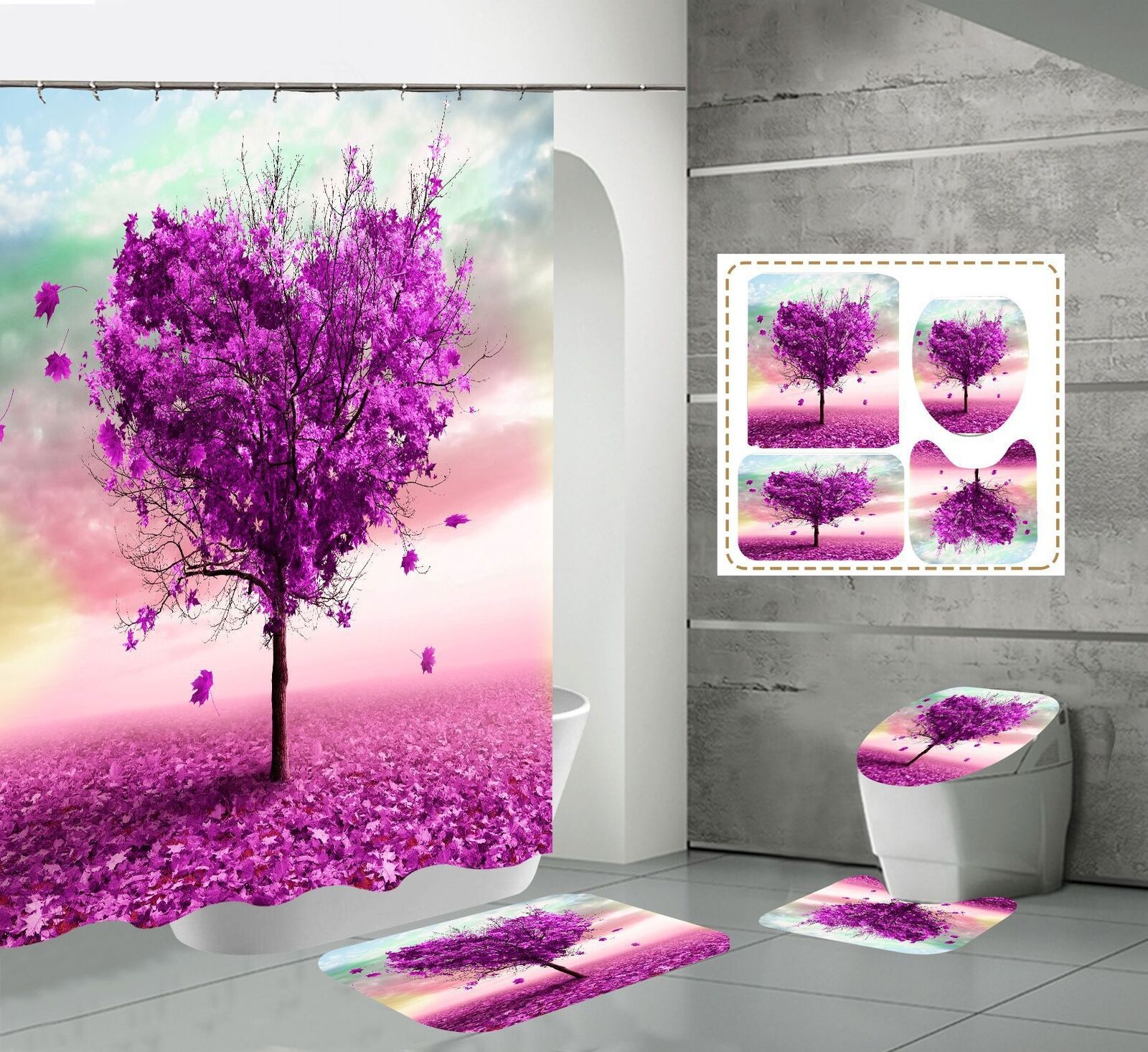 Romantic Love Tree Shower Curtain, Waterproof and Highly Durable for Your Bathroom Decor
