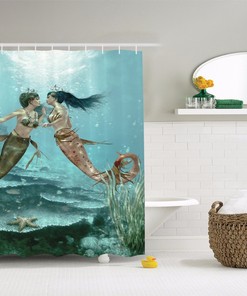 Romantic Mermaids in Love Underwater Fairy Print Shower Curtain for Bathroom Decor