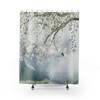 Romantic Misty Cherry Blossom Heron Landscape Chinoiserie Shower Curtain With Vintage Chinese Art Bathroom