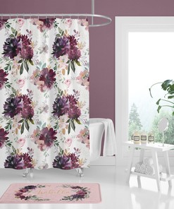 Romantic Moody Floral Shower Curtain: Burgundy and Mauve Bathroom Accessories for Teen Girls and Toddlers