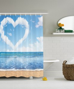Romantic Ocean Waves Shower Curtain - Scenery Heart Tropical Love in the Sky