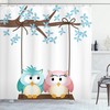 Romantic Owls In Love On A Swing Blossoming Tree Branch Shower Curtain - Cloth Fabric Bathroom Decors