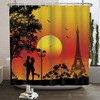 Romantic Paris Eiffel Tower Sunset Shower Curtain, Nature Landscape Print for Lovers Couple Bath Décor