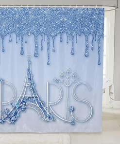 Romantic Paris Shower Curtain with Eiffel Tower and Floral Design for Kids Girls Women Boys Room