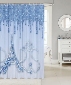 Romantic Paris Shower Curtain with Eiffel Tower and Floral Design for Kids Girls Women Boys Room