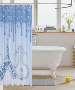 Romantic Paris Shower Curtain with Eiffel Tower and Floral Design for Kids Girls Women Boys Room