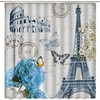 Romantic Paris Vintage Shower Curtain with Eiffel Tower and Floral Prints