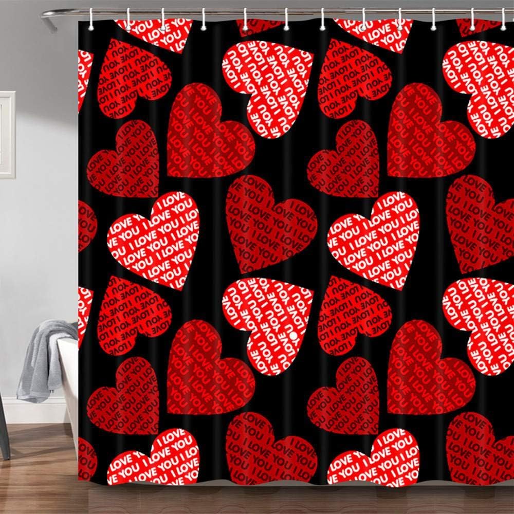 Romantic Pink Red Hearts Valentine's Day Shower Curtain with I Love You Text