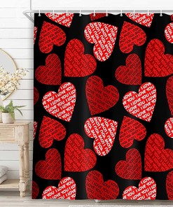 Romantic Pink Red Hearts Valentine's Day Shower Curtain with I Love You Text