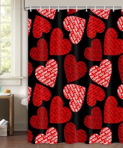 Romantic Pink Red Hearts Valentine's Day Shower Curtain with I Love You Text