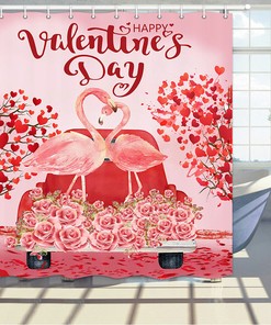 Romantic Pink Valentine Flamingo Shower Curtain For A Sweet Bathroom