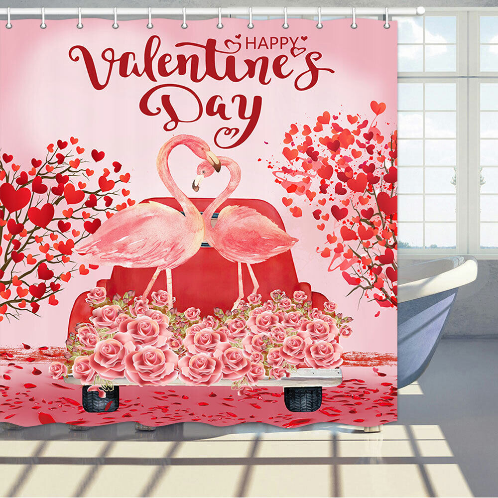Romantic Pink Valentine Flamingo Shower Curtain For A Sweet Bathroom
