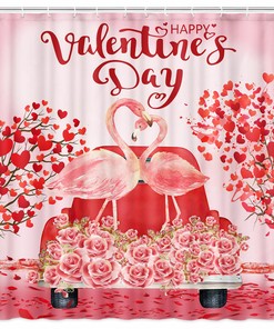 Romantic Pink Valentine Flamingo Shower Curtain For A Sweet Bathroom