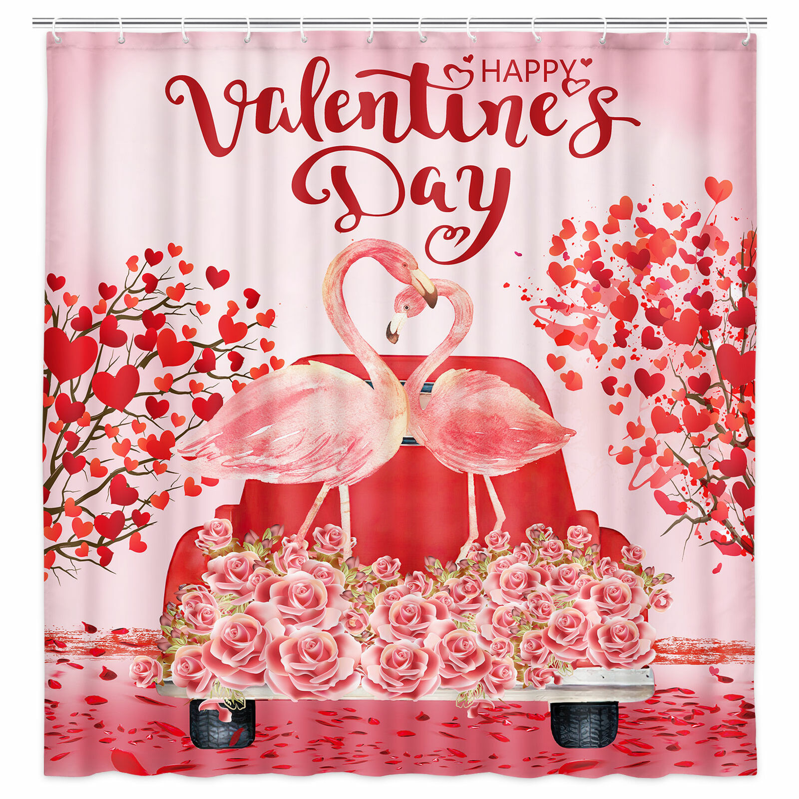 Romantic Pink Valentine Flamingo Shower Curtain For A Sweet Bathroom