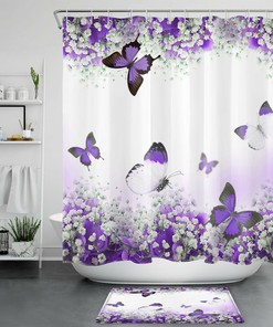 Romantic Purple Butterfly Flower Shower Curtain, Highly Durable and Waterproof for Your Bathroom Decor