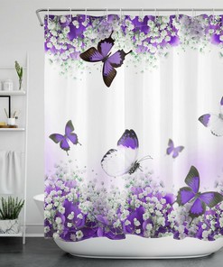 Romantic Purple Butterfly Flower Shower Curtain for a Feminine and Elegant Bathroom Decor