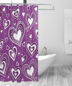 Romantic Purple Hearts Print Waterproof Shower Curtain for Bathroom Decor