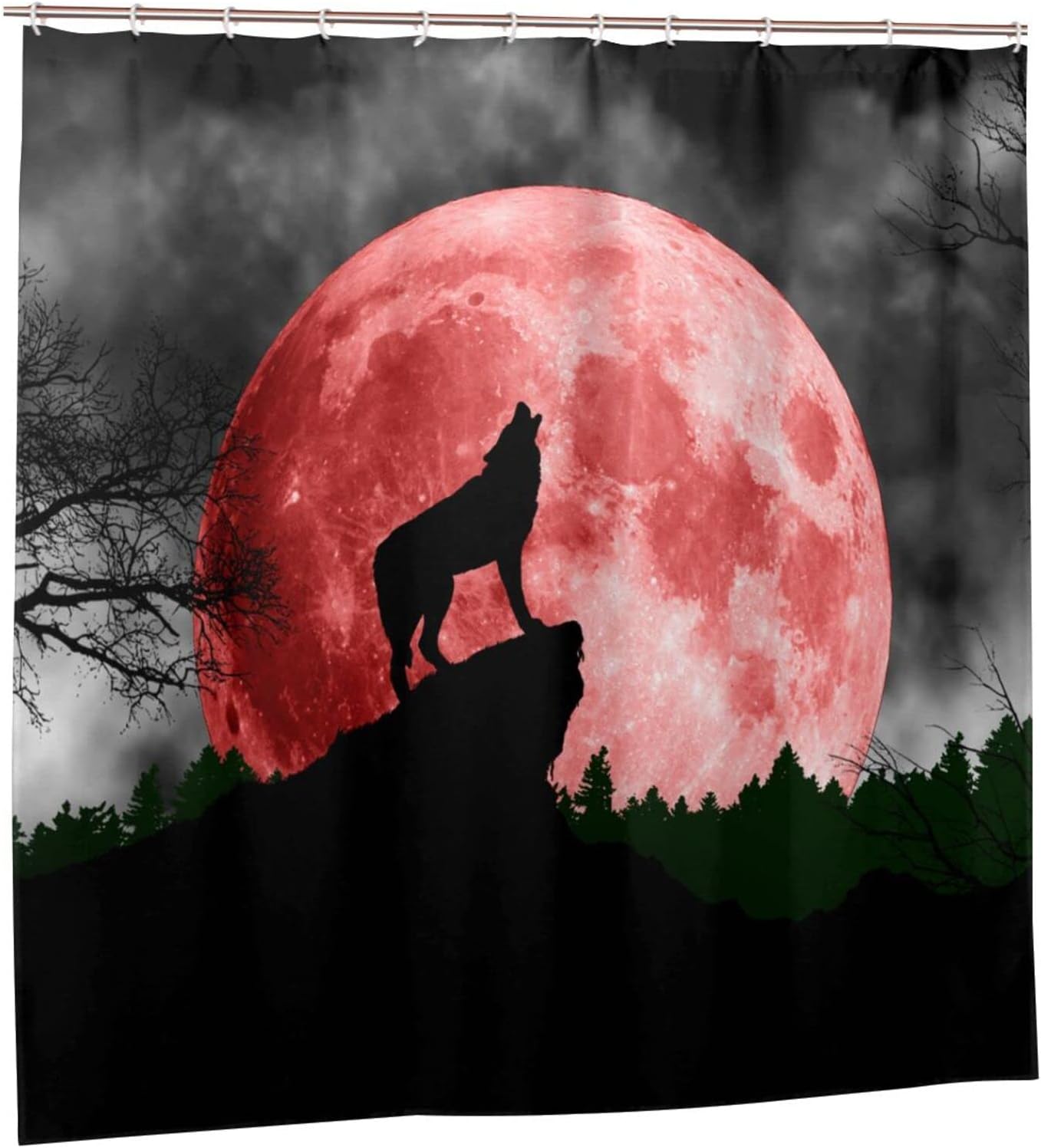 Romantic Red Full Moon Wolf Howling Shower Curtain - Forest Red Full Moon Wolf Howling