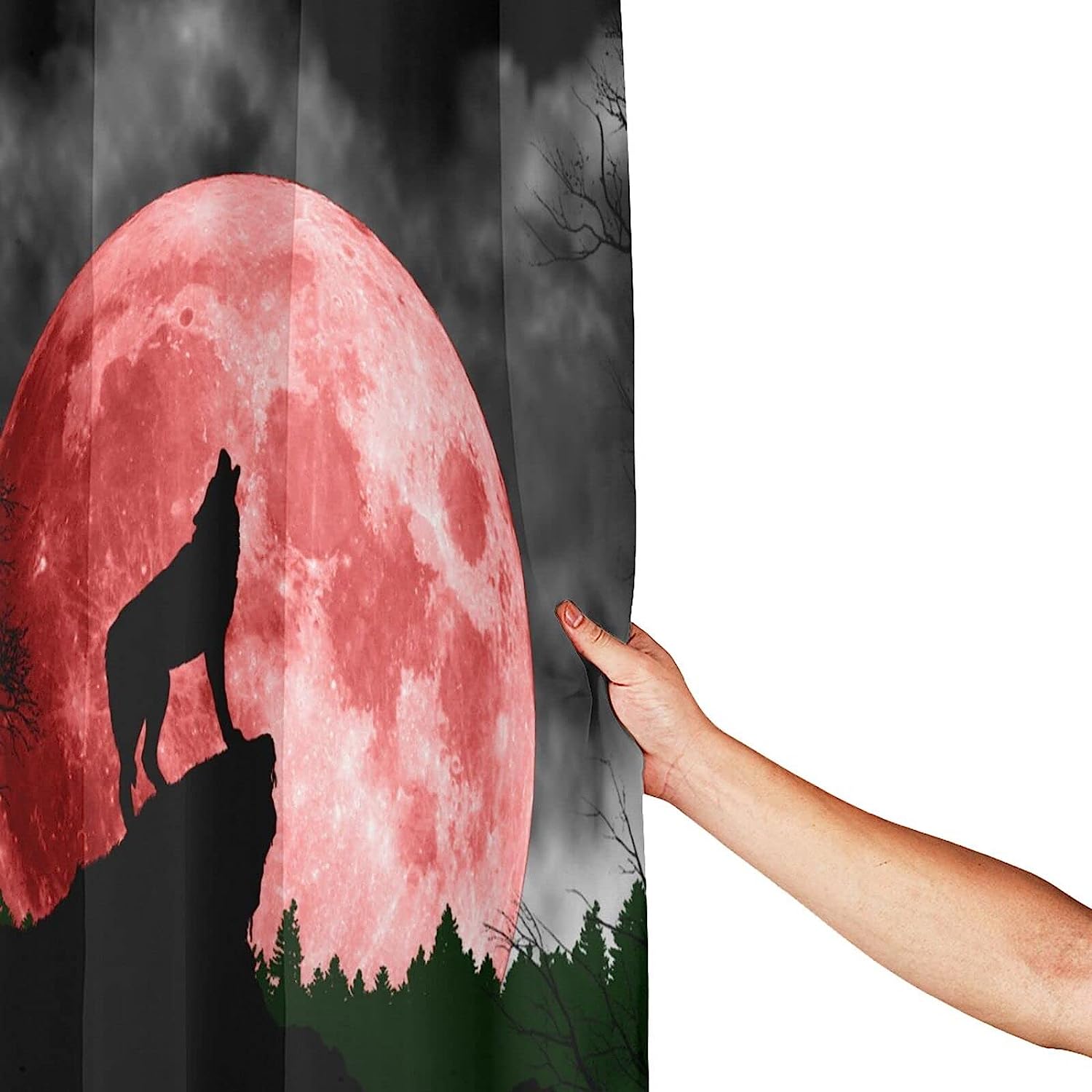 Romantic Red Full Moon Wolf Howling Shower Curtain - Forest Red Full Moon Wolf Howling