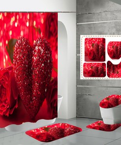 Romantic Red Heart Rose Shower Curtain, Waterproof and Highly Durable for Your Bathroom Decor