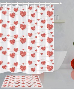 Romantic Red Hearts Garland Valentine'S And Mother'S Day Shower Curtain For Your Bathroom