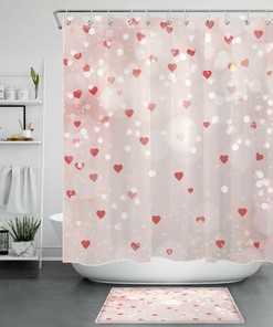 Romantic Red Hearts Halo Shower Curtain for Valentine's Day Bathroom Accessory
