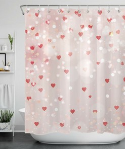 Romantic Red Hearts Halo Shower Curtain for Valentine's Day Bathroom Accessory