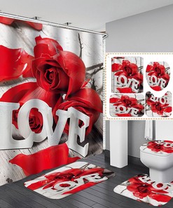 Romantic Red Rose Love Waterproof Shower Curtain for Valentine's Day