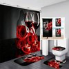 Romantic Red Rose Print Shower Curtain Set with Bath Towel and Mat - Perfect for Couples' Bathroom Decor