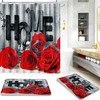 Romantic Red Rose Shower Curtain Set, Waterproof And Non-Slip, For A Special Bathroom Decor