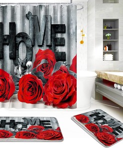 Romantic Red Rose Shower Curtain Set, Waterproof And Non-Slip, For A Special Bathroom Decor