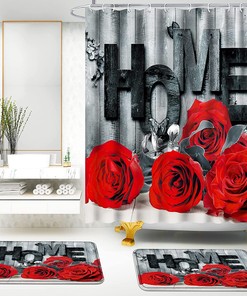 Romantic Red Rose Shower Curtain Set, Waterproof And Non-Slip, For A Special Bathroom Decor