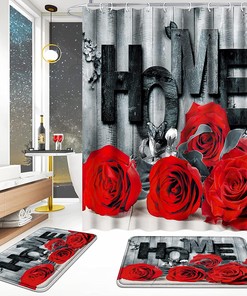 Romantic Red Rose Shower Curtain Set, Waterproof And Non-Slip, For A Special Bathroom Decor