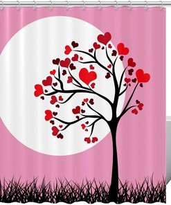 Romantic Red and Pink Heart Tree Shower Curtain for Bathroom