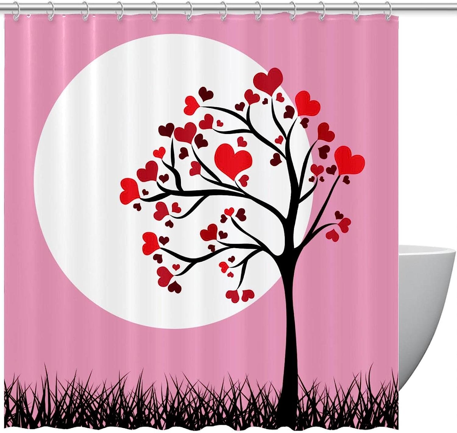 Romantic Red and Pink Heart Tree Shower Curtain for Bathroom