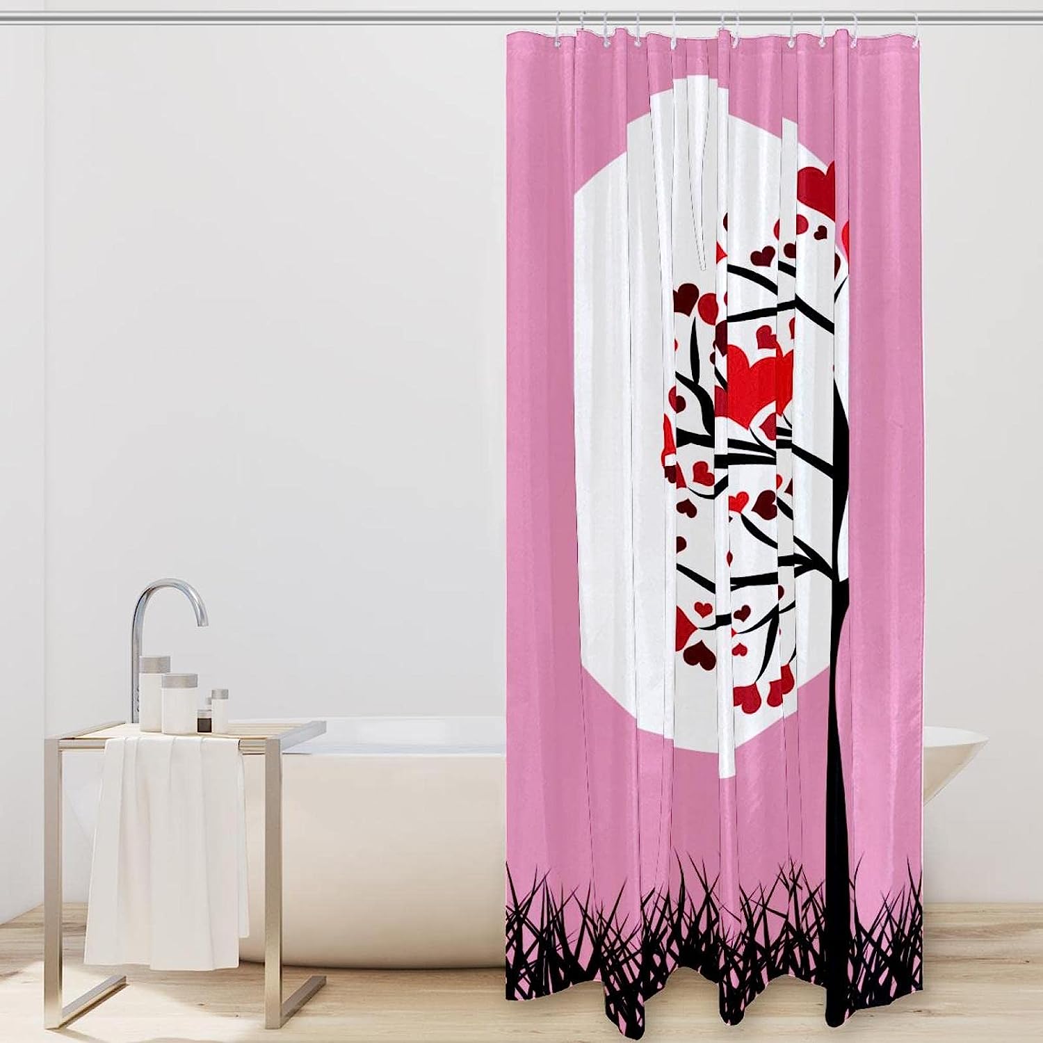 Romantic Red and Pink Heart Tree Shower Curtain for Bathroom