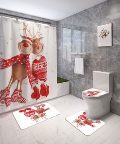 Romantic Reindeer Love Story-themed Waterproof Shower Curtain for Bathroom