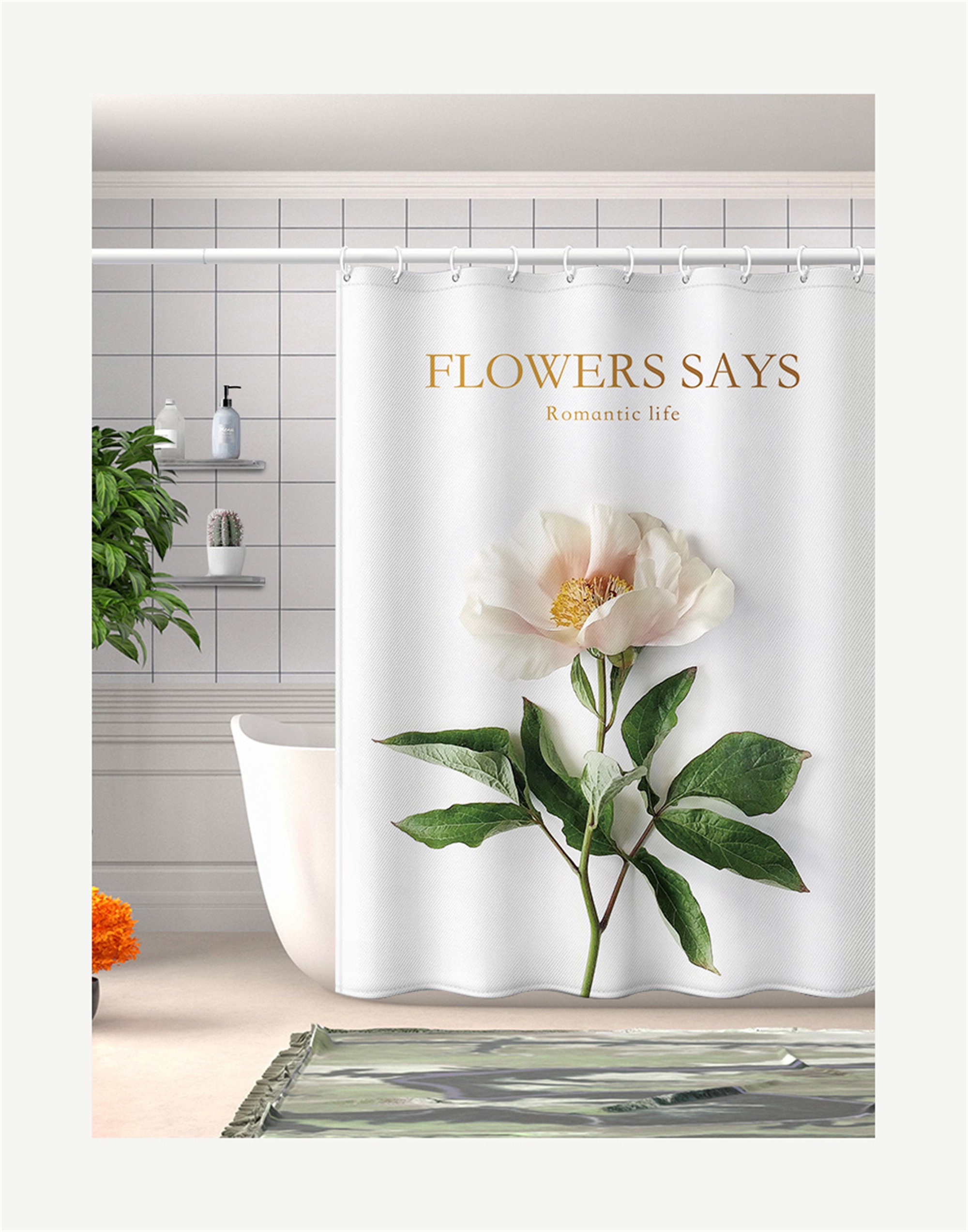 Romantic Rose Bathroom Decor Shower Curtain with Floral and Botanical Print