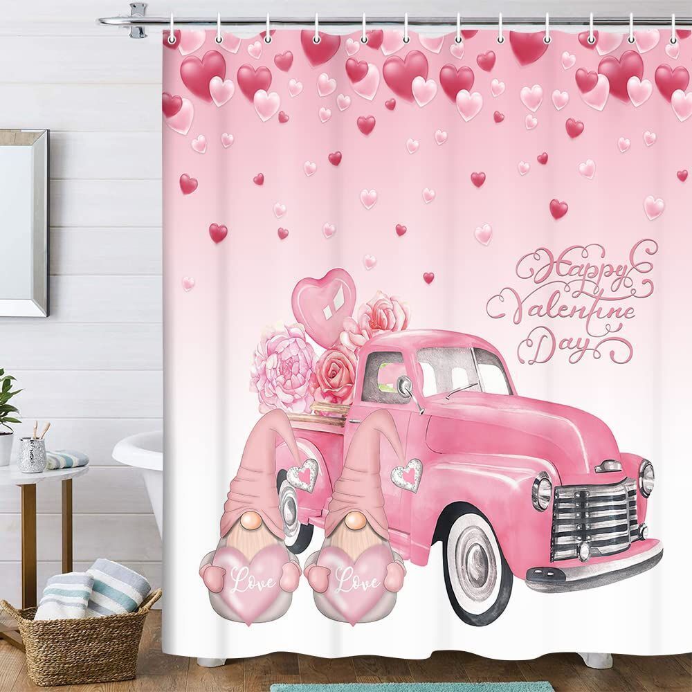 Romantic Rose Truck Fabric Shower Curtain for a Rustic and Vintage Bathroom
