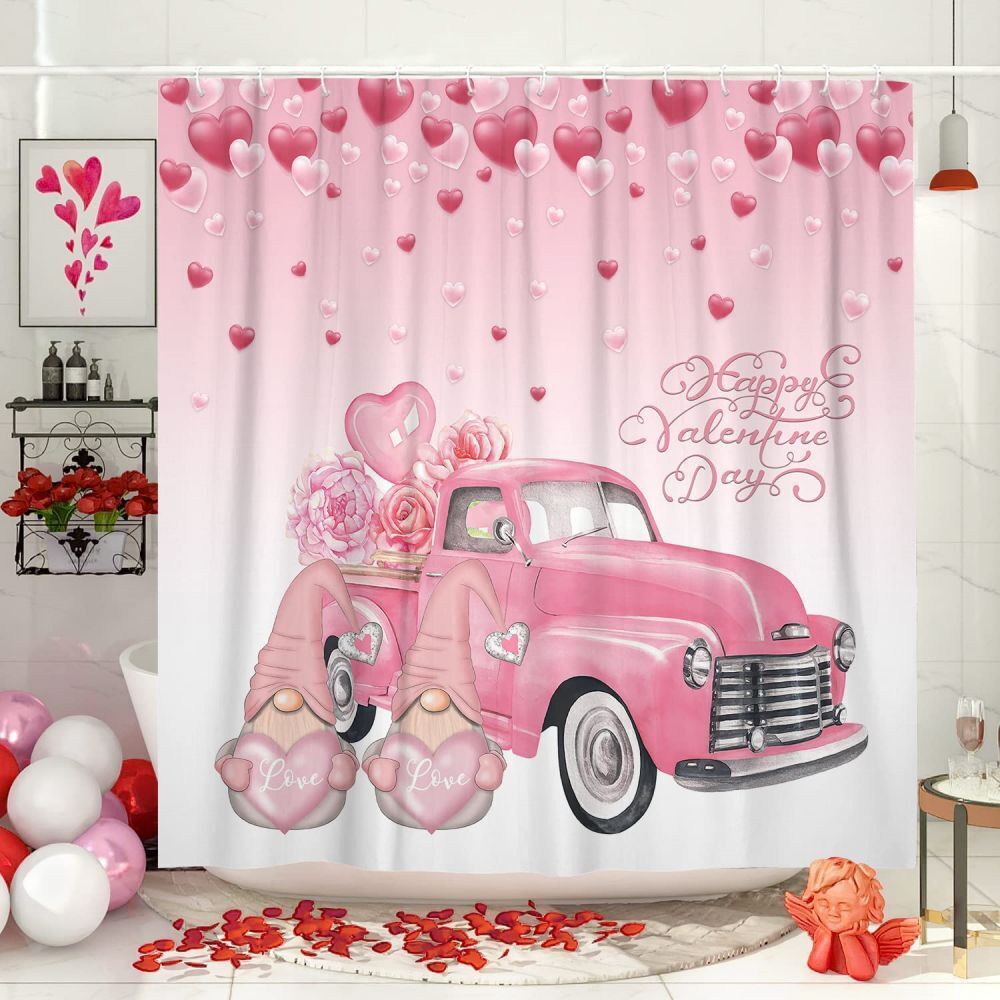 Romantic Rose Truck Fabric Shower Curtain for a Rustic and Vintage Bathroom