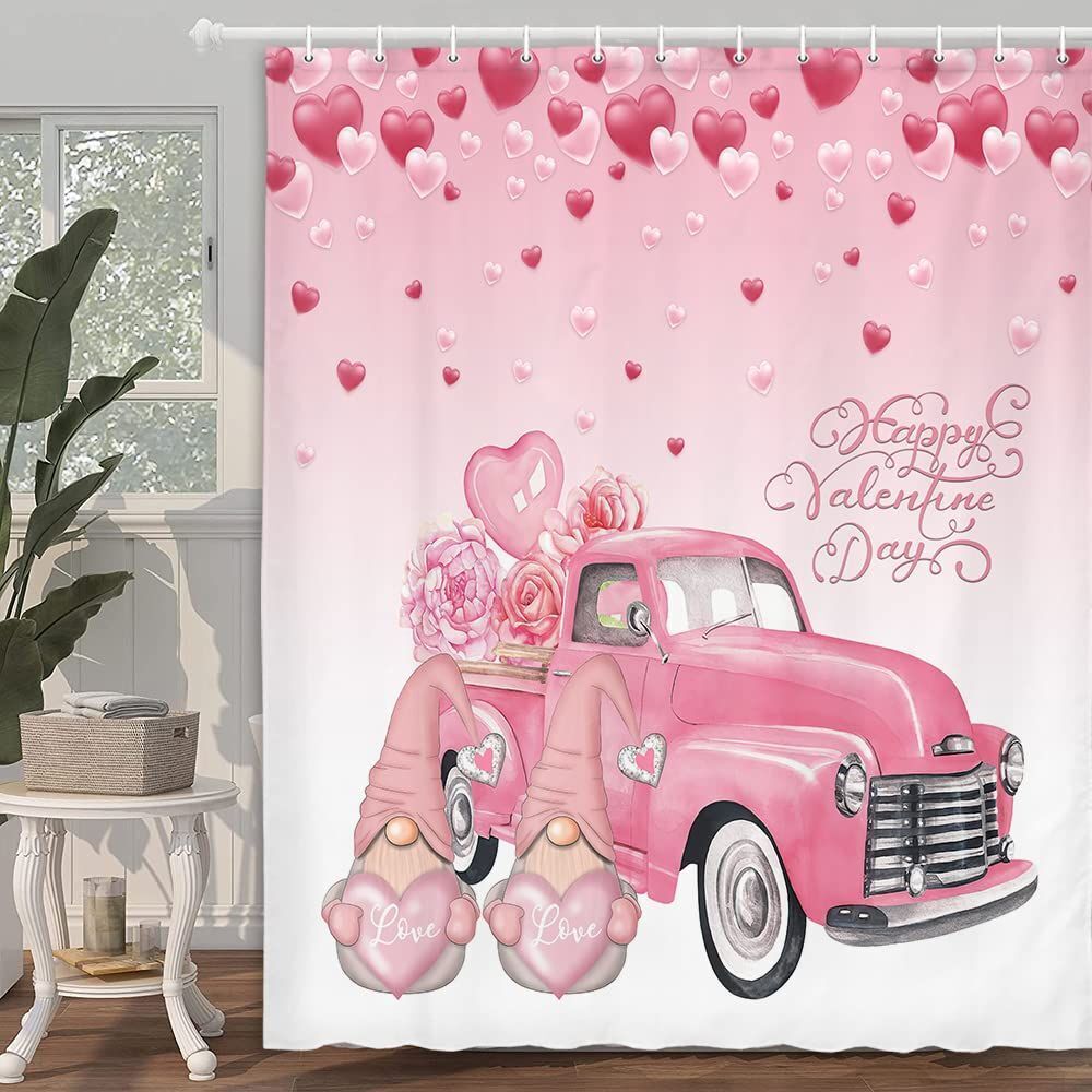 Romantic Rose Truck Fabric Shower Curtain for a Rustic and Vintage Bathroom