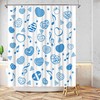 Romantic Shower Curtain with Blue Heart Shape and Musical Note Design 