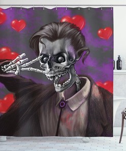 Romantic Skeleton Hearts Print Skull Fabric Shower Curtain - Romantic Skull Bathroom Decor