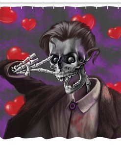 Romantic Skeleton Hearts Print Skull Fabric Shower Curtain - Romantic Skull Bathroom Decor