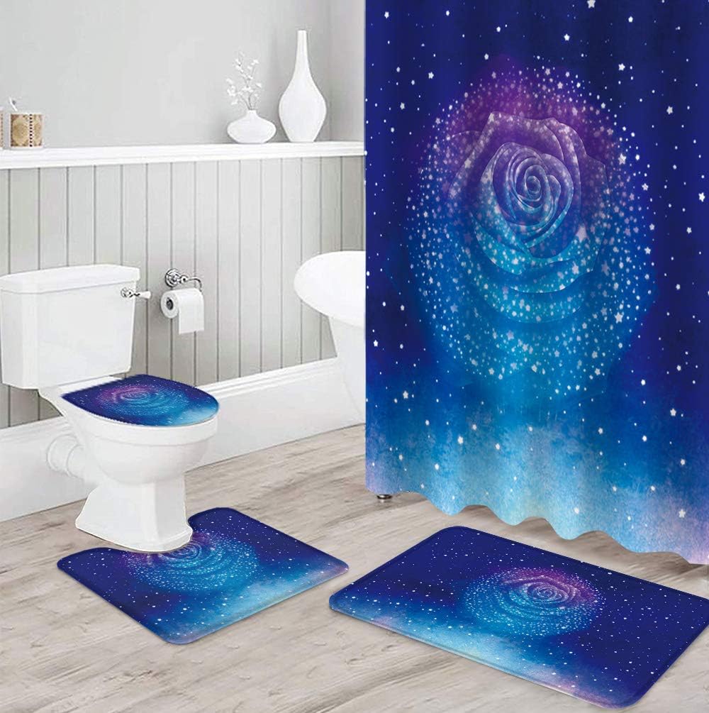 Romantic Starry Rose Shower Curtain - Waterproof Fabric Bathroom Decor