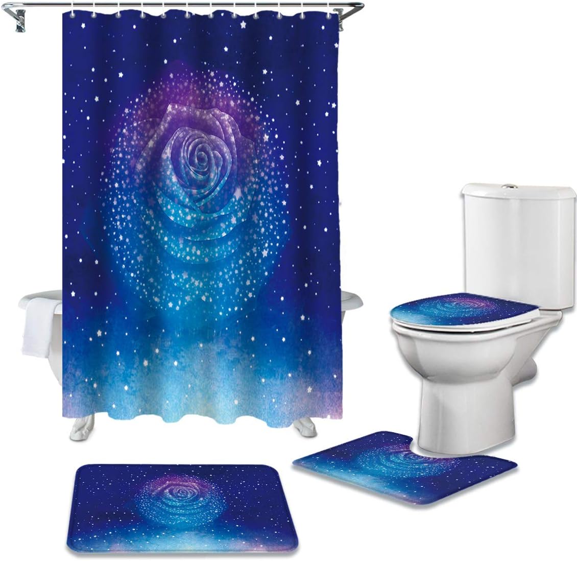 Romantic Starry Rose Shower Curtain - Waterproof Fabric Bathroom Decor