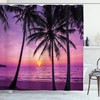 Romantic Sunset Magenta in Tropical Island Shower Curtain for Couples